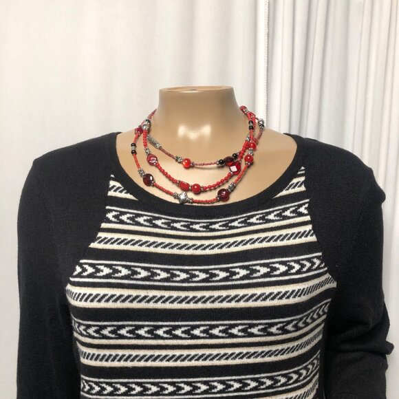 Cato Sweater Dress Womens Size Large Black White Patterned Knit Knee Length - Picture 2 of 8